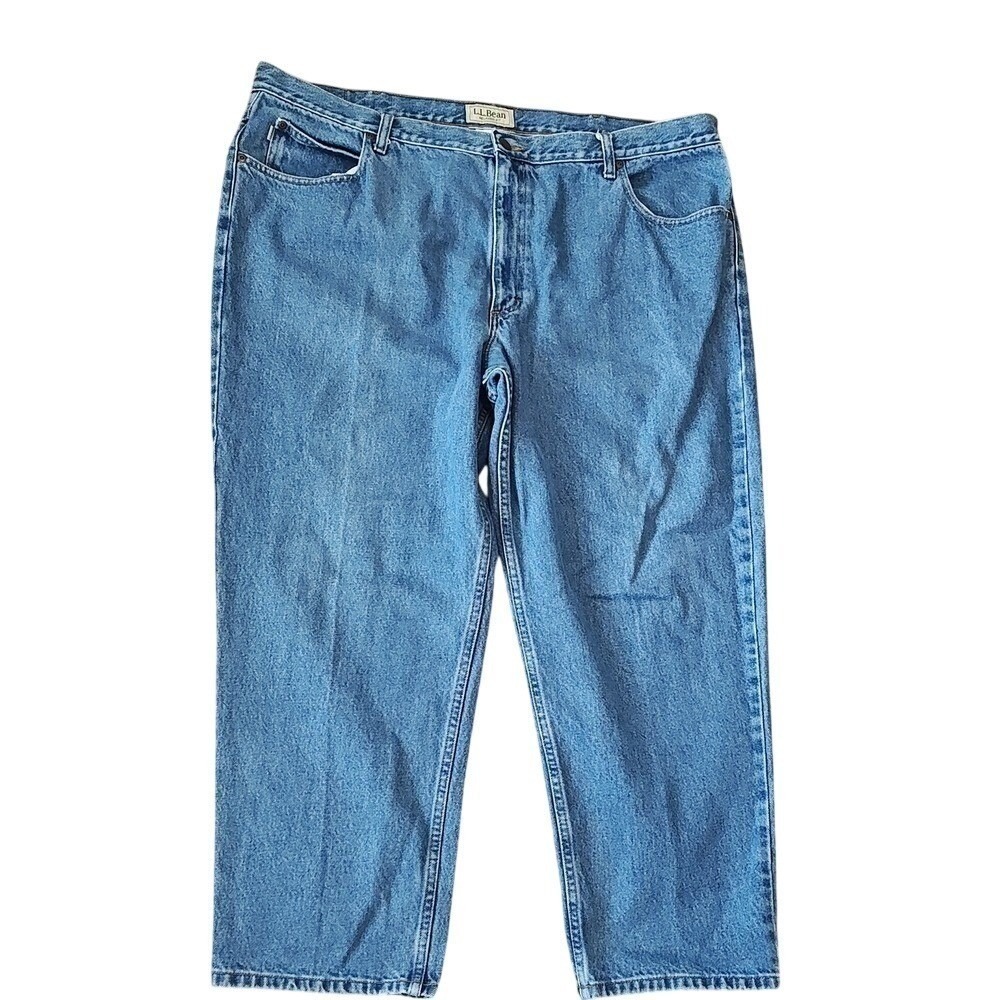 LL Bean Relaxed Fit Jeans Size 44X29 Blue used denim workwear dadcore cotton - Picture 3 of 12